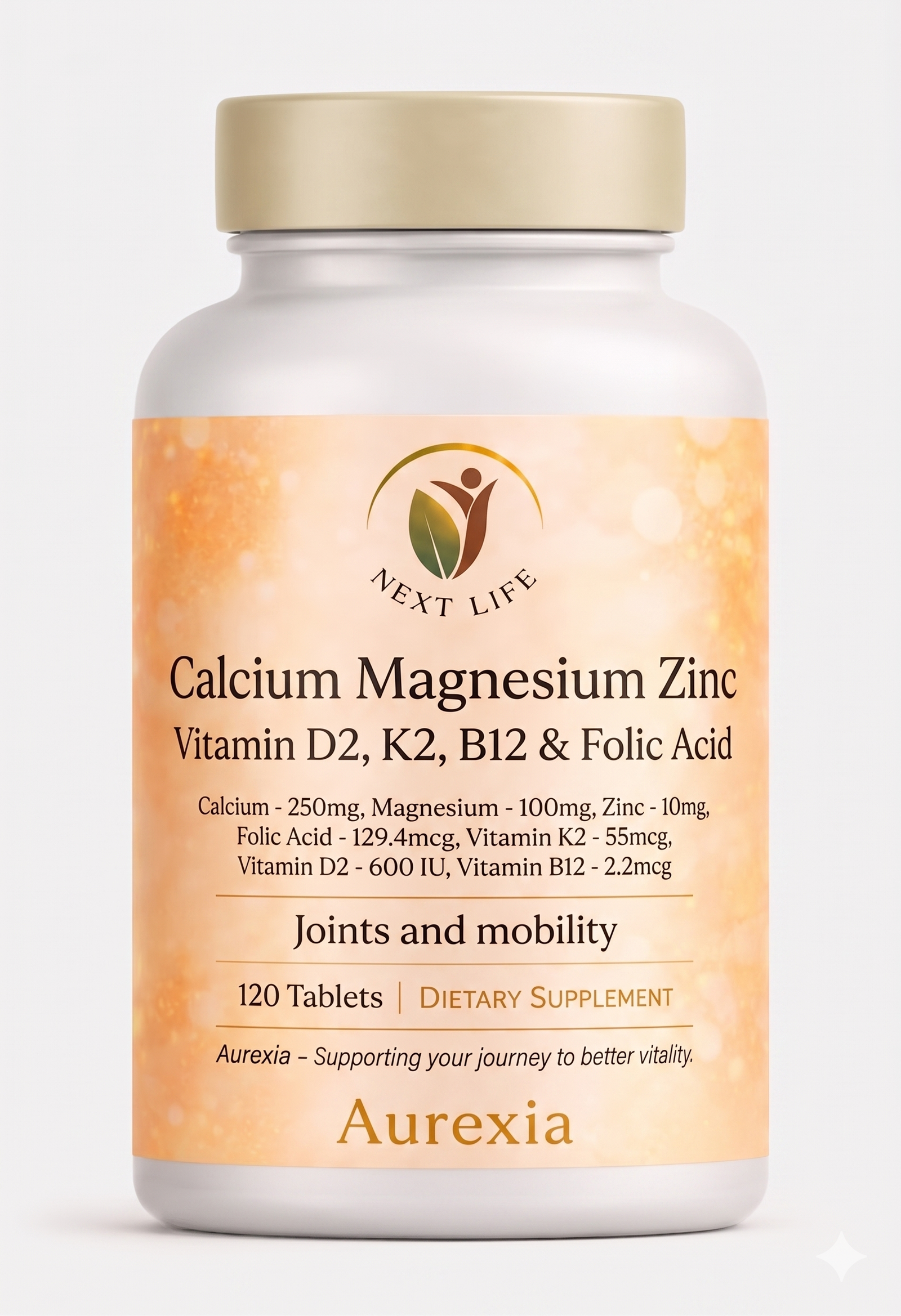 Calcium Magnesium Zinc + D2, K2, B12 & Folic Acid